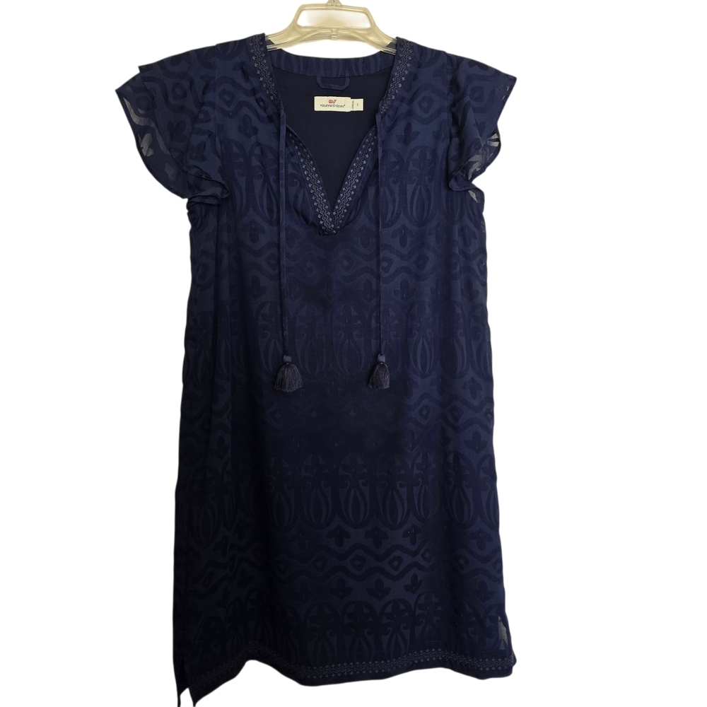 Vineyard Vines Navy Burnout Patterned Tunic Dress